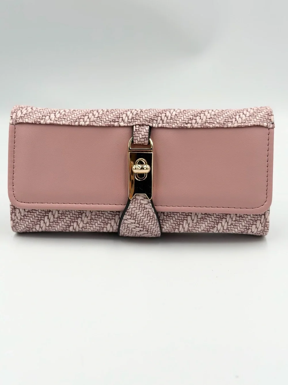 Pink Woven Clutch Wallet